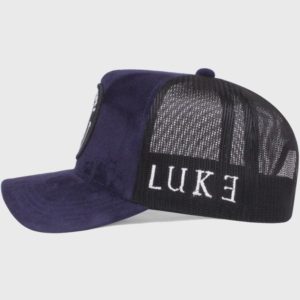 Boné trucker em tela e veludo - Lateral