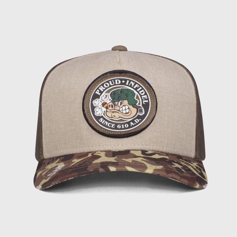 Boné trucker de tela camuflado - Frente