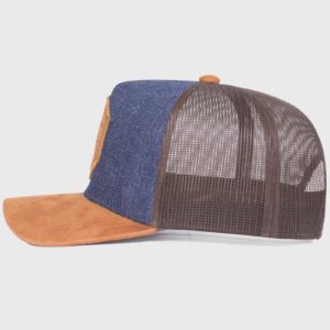 Boné trucker em jeans veludo e tela - Lateral